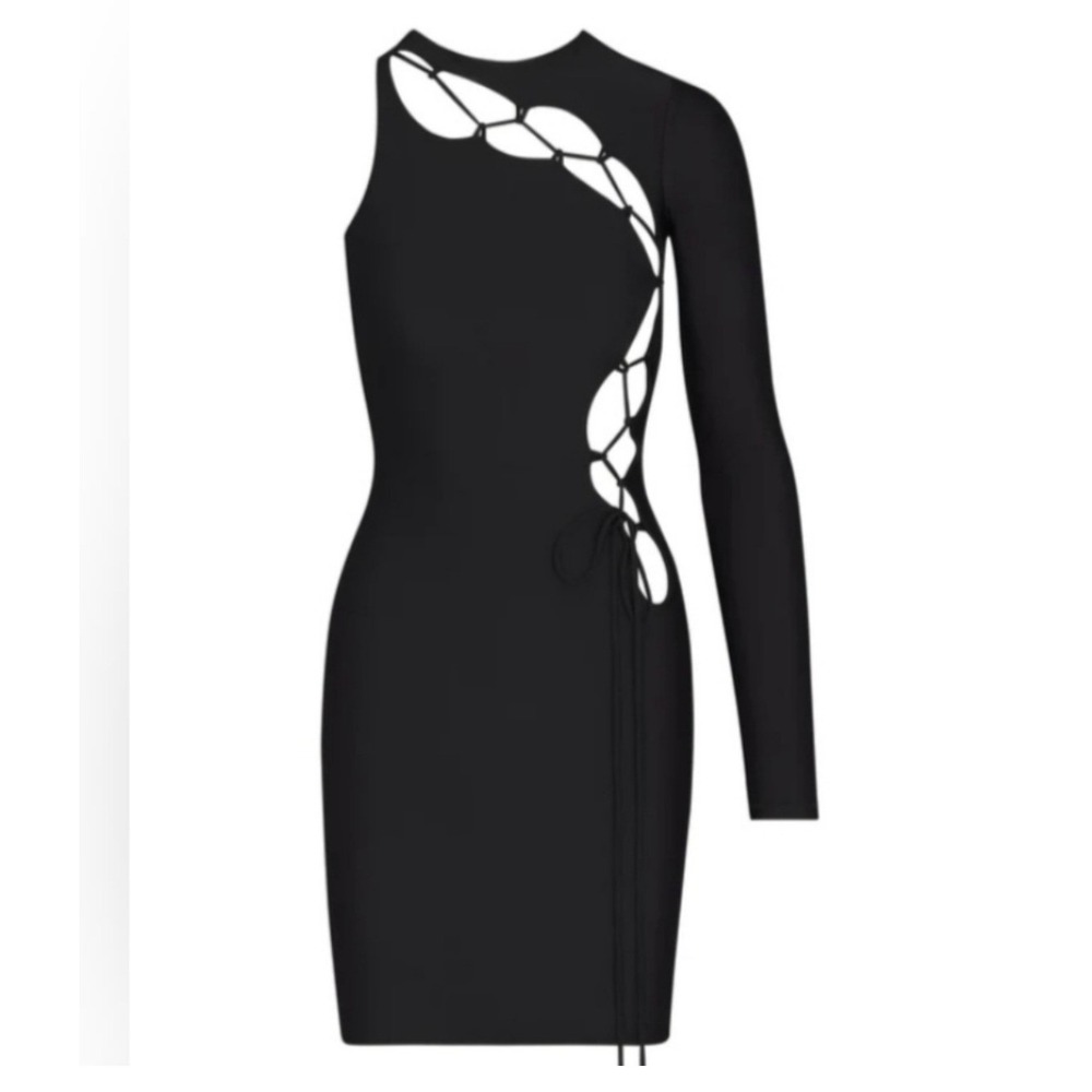 SKIMS Lace Up Mini Dress Large Black Edgy Party Bodycon